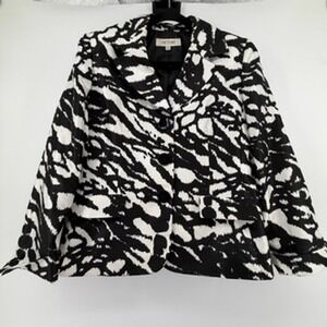 Suit Studio Kasper Blazer Womens 10 Black White Abstract Animal Print Jacket